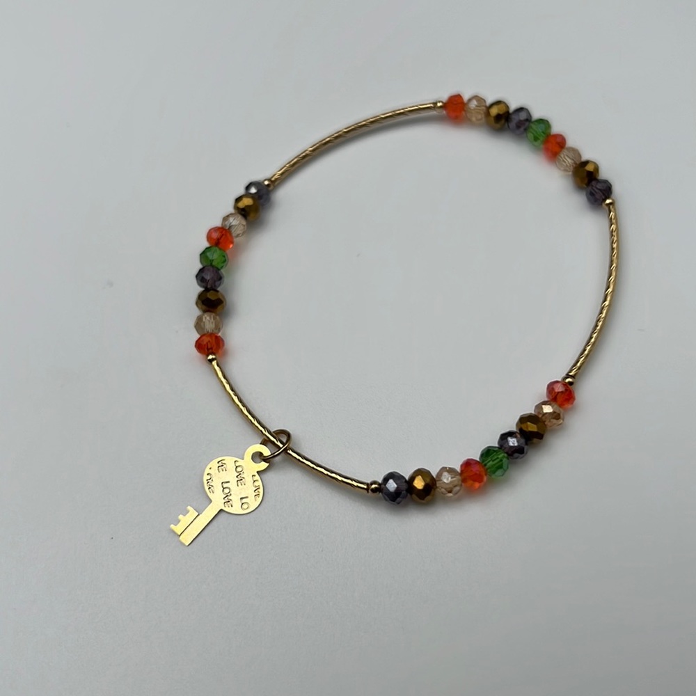 Bracelet- Stackable Stretch Cuff Sparkly Gold Wit… - image 5